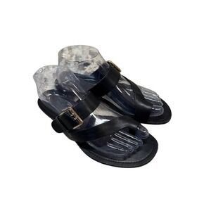 Vince Camuto Womens Black Leather Toe Loop Buckle Slide Flat Sandals Size 7.5 M